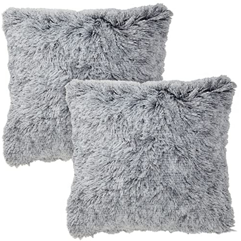 Juvale 2-Piece Set of Grey Faux Fur Throw Pillow Covers, Fuzzy Home Décor, 51 x 51 cm Each