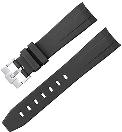 ZXF Uhrenarmband, 20mm 21mm Silikon Handgelenk Band Männer Frauen Gebogene Endtauchen wasserdichte Gummiarmband Zubehör Silikon Gummi Uhrenarmband (Band Color : Black S, Band Width : 20mm)