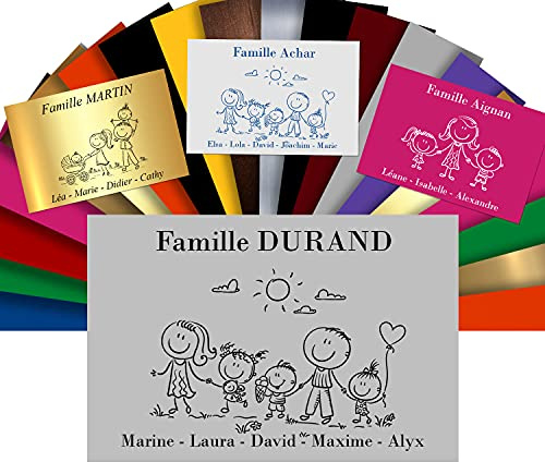 Plaque Boîte aux Lettres Family Personnalisable - 12x8 cm - Gris Mat | Adhésive PVC - Motif Déco de Famille au Choix - Haute qualité - Fixation facile - Résistant UV - Intérieur/Extérieur