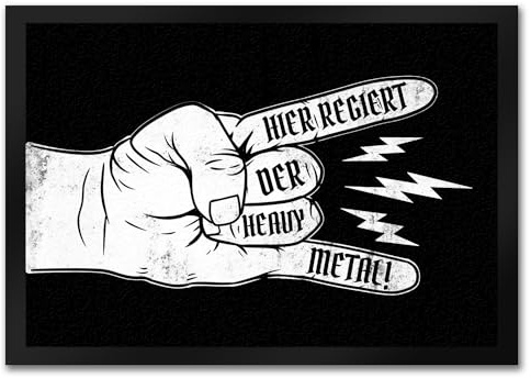speecheese Hier regiert der Heavy Metal Fußmatte in 35x50 cm mit Cooler Metalhand für echte Metalheads als Geschenkidee zum Geburtstag Rock Musik Black Heavy