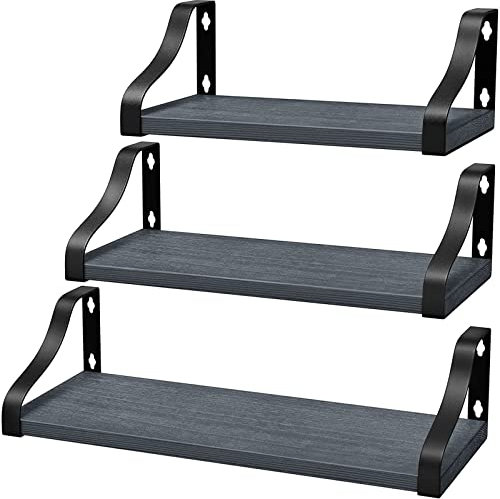 McNory Mensole da Muro, Set di 3 in legno, Mensole Galleggianti da Parete,decorazioni muro, lunghezza 42/36/29 cm per camera da letto/soggiorno/cucina/ufficio a casa, ecc( grigio )