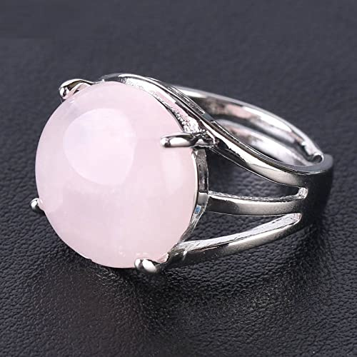 ASDFY Natürlicher Großer Rosenquarz-Ring, Rosa Kristall, Runder Ring, Verstellbar, Offene Steinringe, Reiki-Balance, Knöchel-Fingerringe, Ewigkeitsring Für Frauen, Mädchen, Männer