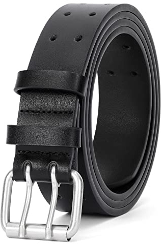JasGood, cintura da uomo in pelle con doppia linguetta, stile casual, resistente per lavoro, con tasche doppie, ideale per jeans, A-nero., 135cm: für Taillengröße unter 120cm