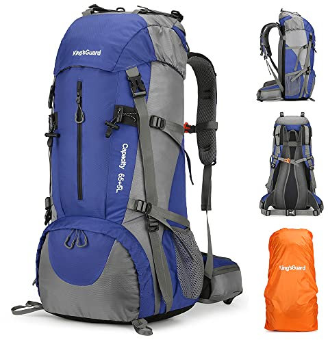 King'sGuard 70L Hiking Backpack with Rain Cover Lightweight Waterproof Travel Camping Backpack Large Backpacking Pack for Men and Women (Deep Blue)