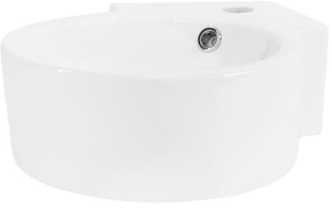 ML-Design Lavabo de Cerámica Blanco 45 x 36 x 13 cm Fregadero Redondo Ø 360 mm Esquinero de Pared o Sobre Encimera Pila Diseño Moderno Lavamanos para Baño con Rebosadero Agujero para Grifo y Desagüe