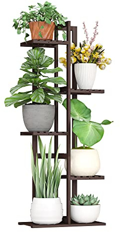 BMOSU Bamboo Plant Stand for Indoor Outdoor Plants Corner Tall Plant Shelf 6 Potted Holder Shelf Plant Rack Holder Display Rack(Brown)