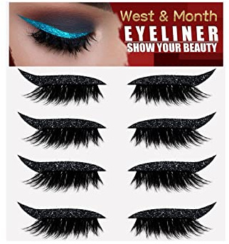 zalati False Eyeliner & Eyelashes Sticker 4 par återanvändbar liten självhäftande klistermärke med glans för flickor Halloween Makeup - Svart