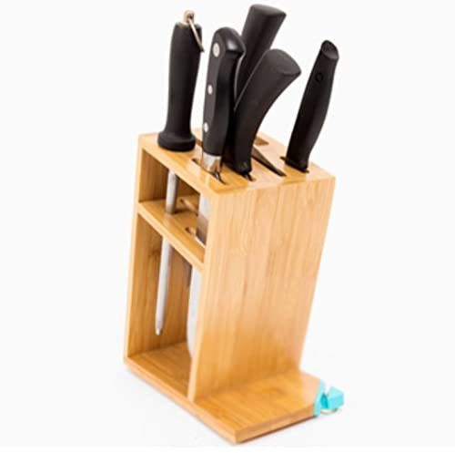 TONGDY Boîte à Couteaux en Bambou de Grande capacité, Bloc à Couteaux avec aiguiseur de Couteaux, Porte-Couteaux for comptoirs de Cuisine
