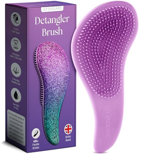Lily England Spazzola Districante Scioglinodi per Capelli, Glitter Viola | Spazzola districante viola glitter con setole flessibili per capelli asciutti, bagnati, fini, folti, lisci o ricci.