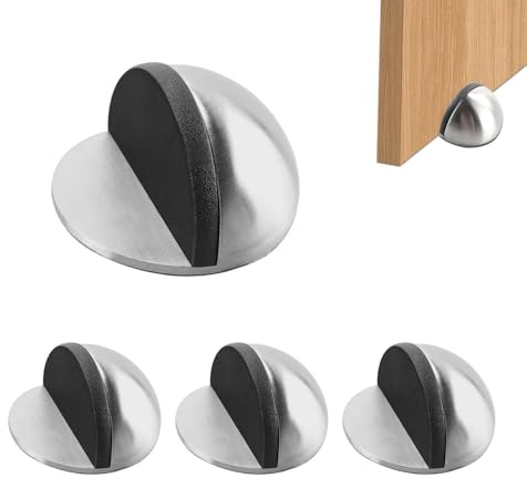 TECDW 4 Stücke Türstopper Boden Selbstklebend, Bodentürstoppe Edelstahl mit Gummipuffern, Türstopper Ohne Bohren, Door Stopper, Bodentürstopper für alle Hartböden zum Schutz von Türen (Silber)