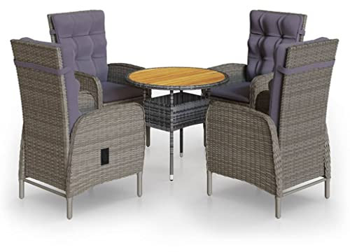 Makastle Bistroset 5-teilig, Bistrotisch Gartenstühle, Kleiner Gartenlounge Balkonset Gartengarnitur mit Kissen, Sitzgruppe im Garten und Balkon, Gartenmöbel Set, Poly Rattan Grau