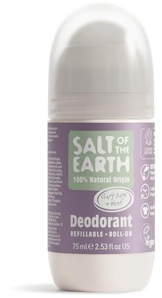 Salt of the Earth Natural - Deodorant Roll On - Clary Sage & Mint 75ml | Refillable, Long-Lasting Protection, Vegan Formula with 100% Natural Origin Ingredients, Cruelty Free International
