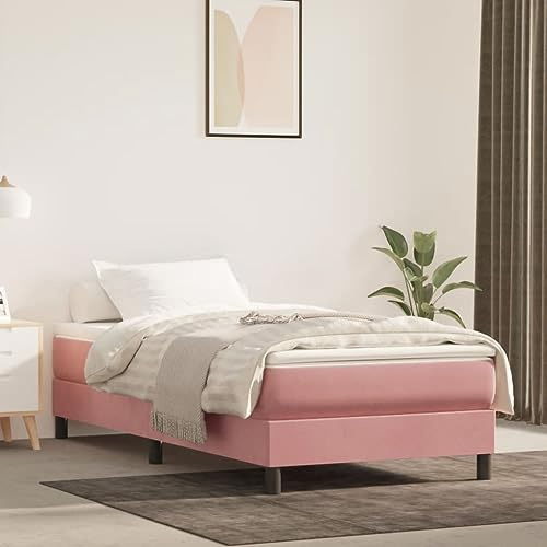 CKioict Palettenbett Modernes Bettgestell Jugendbett Boxspringbett mit Matratze Rosa 80x200 cm SamtGeeignet für Arbeitszimmer, Wohnzimmer, Hotel