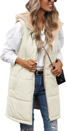 RITOSTA Gilet Donna Lungo Giacca Invernale Caldo Giubbotto Termica Smanicato Cappotto Senza Maniche Elegante Piumino Lunga Parka Giacche con Cappuccio Tasche Cerniera Intera (Khaki,S)