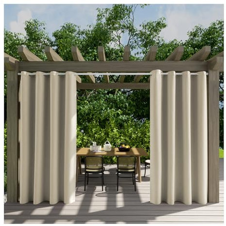 Outdoor Vorhang Wasserdicht mit Ösen Oben, Blickdicht Wetterfest Sonnenschutz Vorhänge Sichtschutz Innen und Außen Gardine für Garten Hof Balkon (2 Stück | 132X274cm(B X H),Creme)