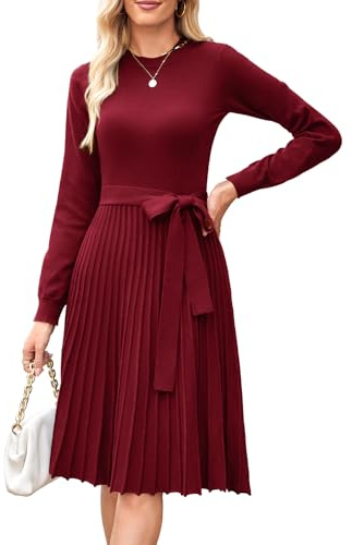 Arach&Cloz Jumper Dress for Women UK Long Sleeve Winter Knitted Dresses Elegant Fall Sweater Red