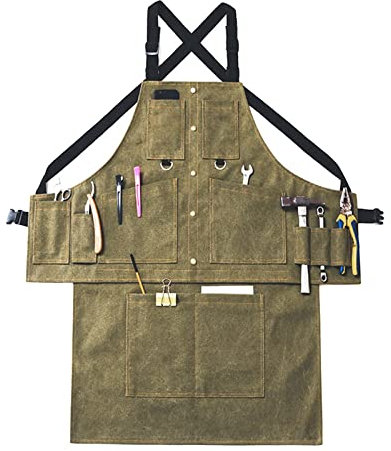 Delantal de trabajo unisex de lona gruesa con bolsillos para herramientas, babero para mujeres y hombres, jardinería, pintura, trabajo y cocina