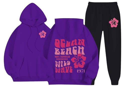 Sportset Damen Sportanzüge Damen Langarm Training Sportwear Anzug für Zuhause Damen Winter Warm Y2K Übergrößen Damen Sportanzug Sweatshirt und Hose Damen zum Joggen Yoga, Lila2, S