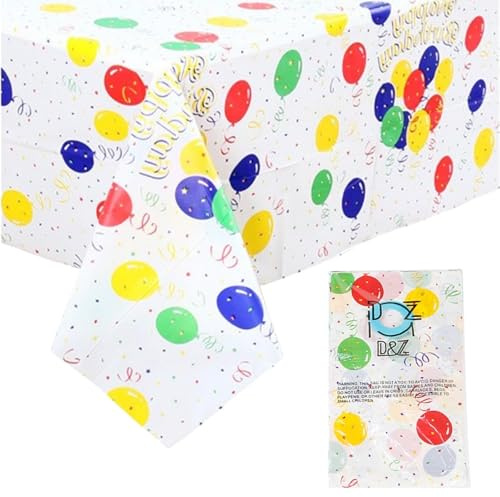 Kisstta 137 x 274 cm Tovaglia per Feste, Tovaglia per Compleanni Riutilizzabile, Tovaglia in Plastica Impermeabile, Tovaglia per Compleanni con Palloncini Colorati per feste e Compleanni