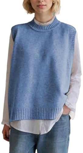 EMOTTOS Pullover Senza Maniche da Donna, Gilet in Maglia da Donna con Bottoni Laterali e Scollo Rotondo, Maglieria Vintage Morbida e Casual, Blu, Taglia Unica