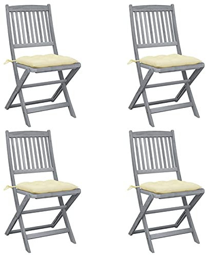 ShGaxin Klappbare Gartenstühle 4 STK. mit Kissen, Gartenmöbel, Balkonstühle, Bistrostuhl, Chair Outdoor, Balkonmöbel, Balkon Stuhl, Balkonset, Garten Stühle, Armlehnenstuhl, Massivholz Akazie