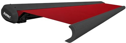 INTELROLL INT500 Full Cassette Retractable Awning, Canopy 3m x 2.5m (9.10ft x 8.2ft) For Garden Patio or Shop Front Manual Control Grey Frame with Acrylic Fabric 320gsm in Stylish Red
