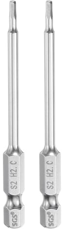 QUARKZMAN 2pcs Foret à Tête Hexagonale 2mm (H2) Métrique 1/4 Tige Hexagonale 75mm (3) Long Embouts de Tournevis Magnétique Acier S2 Forets Hexagonaux à Pointe Plate pour Vis