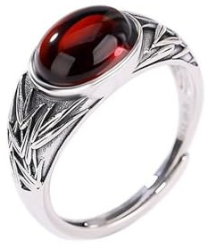 LONDAEE Anillo de plata S925 con incrustaciones de bambú rojo natural (apertura ajustable) anillo de jade para mujer, Ámbar rojo, Sin piedras preciosas