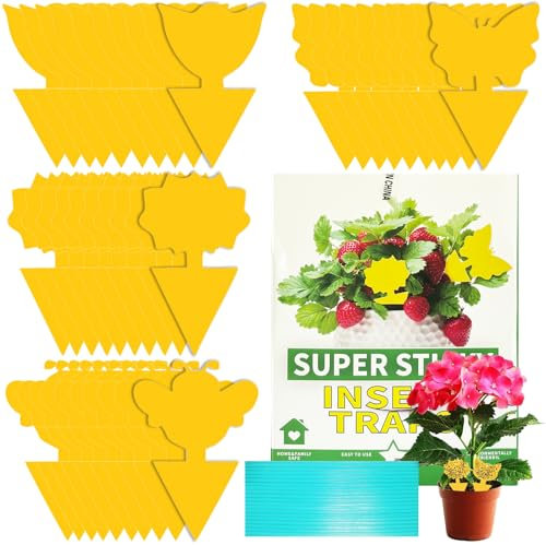 40 Pack Fruit Fly Traps, Yellow Double-sided Fungus Gnat Sticky Catcher for Plants Indoor and Outdoor Insects Fly Control Plant Insect Catcher for White Flies,Mosquitoes Equipped with 40 zip ties