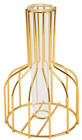 Fydun Metall-Blumenvase, Hohl, Modern, Elegant, Golden, Separates Design, Klares Glas, Blumenvase, Ornament für Zuhause für Familien