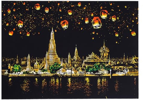 Magic Scratch Art Papier und Stift Set, Schwarzes Scratch Art Papier Kratzpapier City Series Night Scene Kratzbilder Set DIY Bastelsets Wandbild Kratzbilder Kratzpapiere für Erwachsene Kinder,40*28cm