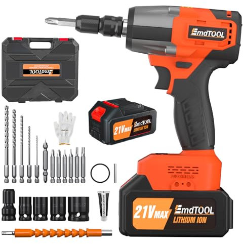AutoBaBa Cordless Impact Wrench 550N.m, 1/2 Brushless Power Impact Gun with 4.0Ah Battery - 2500RPM High Torque Impact Driver with 4 Sockets & 12pc Drill Set & Carry Case for Car/Truck RV/Mower