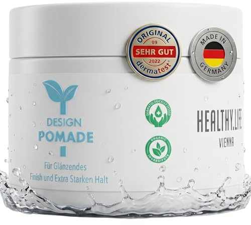 HLV - Design Pomade | Pomade für Glänzendes Finish & Extrem Starken Halt | BIO & Wasserbasierte Formel für Männer | 24h Halt | Für Perfektes Styling | Ideal für Zurückgekämmtes Haar | 50 ml