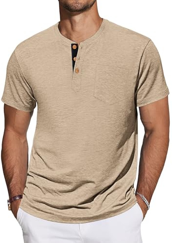 TARAINYA T-Shirt Uomo Henley Cotone Maniche Corte con Tasche M-4XL | 95% Cotone 5% Elastane,con 3 Bottone, Tinta unita, Regular-Fit, Maglietta Uomo Estiva