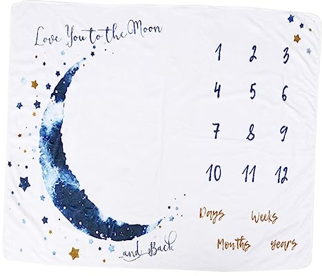 RORPOIR Fotografie Decke Für Neugeborene Weiche Hintergrunddecke Babyfotografie Für Babyparty Und Monatliche Blau Mit Mondmotiv