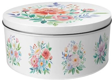 Purely Home Floral Bouquet Large Cake Tin - Pretty Floral Kitchen Gifts for Her - Round Metal Storage Container for Baking 23 x 10cm