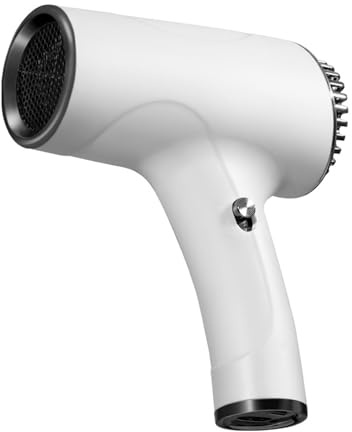 Secador de pelo inalámbrico para mujer con batería, recargable con cargador USB, ideal para viajes, camping, escuela y dormitorio(White)