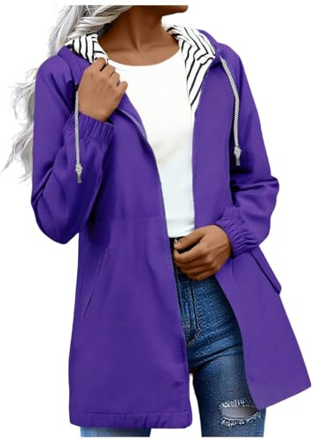 Waterproof Jacket Lightweight for Women Windbreaker Coat Long Sleeve Full Zip Raincoat Ladies Jackets Windbreaker with Hood Casual Rain Coat for Hiking Walking Cycling Outwear