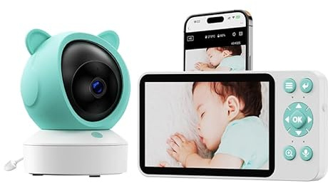YOBWOK Video Baby Monitor 2K con Display 5,Telecamera a 360°,App iOS/Android,Rilevamento Pianto/Movimento/Temperatura,Visione Notturna,Batteria Potente,con/senza WiFi,per Neonati e Bambini
