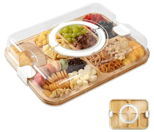 Tablas de Cortar para Cocina | Tabla De Cortar De Madera Utensilios De Cocina | Contenedor De Almacenamiento Bandeja De Servir Con Tapa Para Charcutería Queso Camping Hogar Fiesta Al Aire Libre