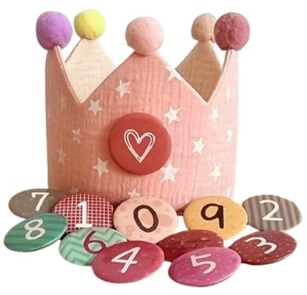 Noaxylic Corona Compleanno, Coroncina Stoffa Compleanno, Numeri Intercambiabili da 1 a 9, Bottoni in Velcro, Cappellini Festa Birthday Bambini, Tessuto Cappello da Festa per Ragazzi e Ragazze, Rosa