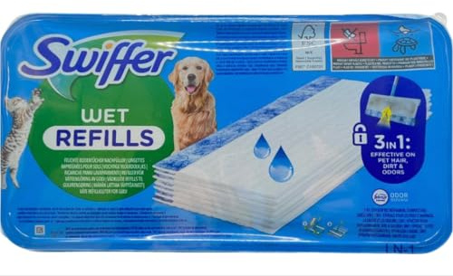 Swiffer Recharges humides pour serpillères, lingettes nettoyantes 3 en 1 pour sols Qui attrapent et retiennent la poussière et la saleté, Les Poils d'animaux et Les lingettes Anti-odeurs, Chiffons