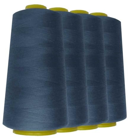 Schneidereibedarf Werner - 4 Rollen/Konen Overlock-Nähgarn/Overlockgarn - Polyester, 40/2 Stärke, 2743 Meter / 3000 Yards, für Näharbeiten, Quilten, Patchwork, Kleidung (jeansblau (923))