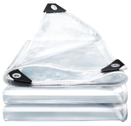 Telone di copertura trasparente con occhielli, 1,8 x 2,5 m, resistente alle intemperie, in PVC, distanza tra i fori 30 cm, resistente agli strappi, per balcone, terrazza, mobili da giardino, gazebo