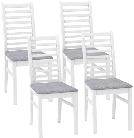 COSTWAY Esszimmerstühle 4er Set, Küchenstuhl Holz, Esstisch Stühle mit gepolsterter Sitz, Holzstühle bis 180 kg belastbar, Essstühle für Esszimmer, Küche (Weiß)