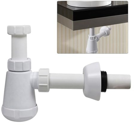 Lawnoval G1-1/4 Inch Flexible Adjustable Washbasin Siphon with Effective Odour Trap, White PP PVC Pipe Accessory for Bathroom Sink Installation
