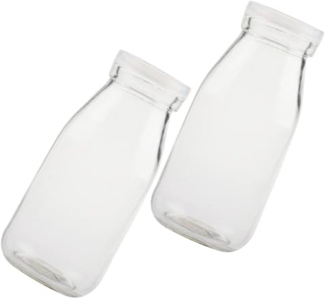Healifty 2 piezas Botellas de Leche de Vidrio Resistente al Calor con Tapa Envases Portátiles Transparentes para Almacenamiento y Bebidas Uso Doméstico y Decoración