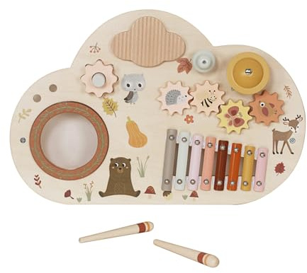 TikTakToo Musik-Motorikbrett aus Holz – Montessori Lernspielzeug mit Trommel, Xylophon & Zahnrädern, Motorikboard in Pastellfarben, für Babys & Kleinkinder ab 1 Jahr