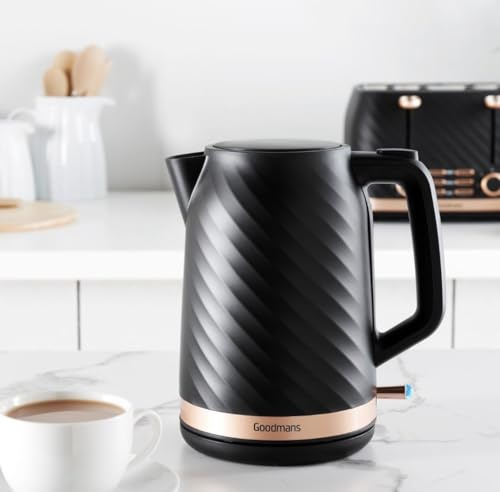Goodmans Wave Electric Kettle, Black and Rose Gold, Swirl Textured Design