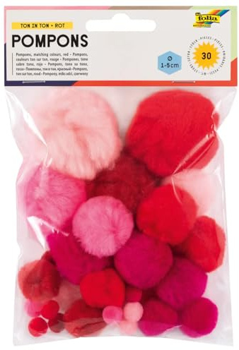 Pompons, 30 Stück in verschiedenen Größen (Rot Mix)
